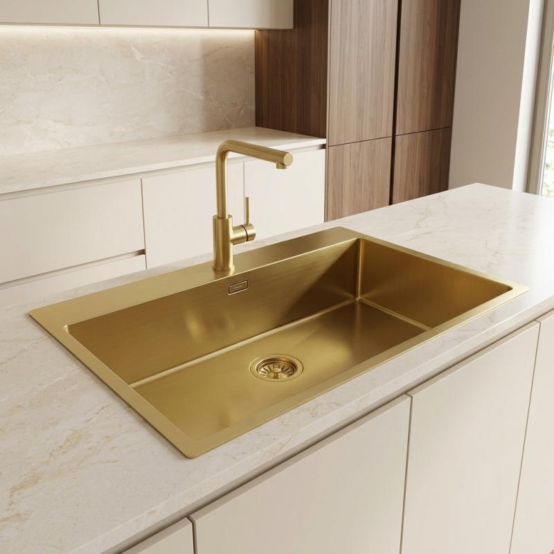 Pure.Sink Comfort Gouden Grote Spoelbak 75x40cm Tapwing met kraanopening PCM7540T-60